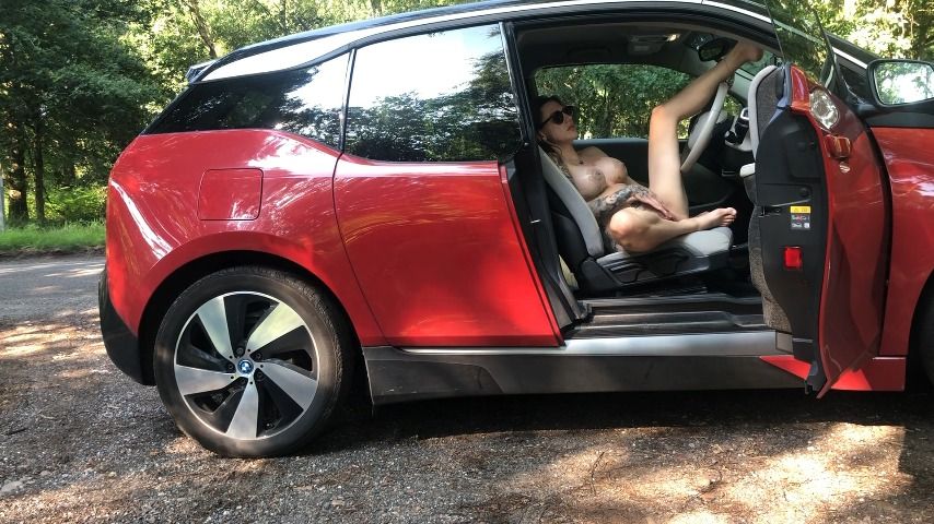 Pussy Play in Car, Door Wide Open