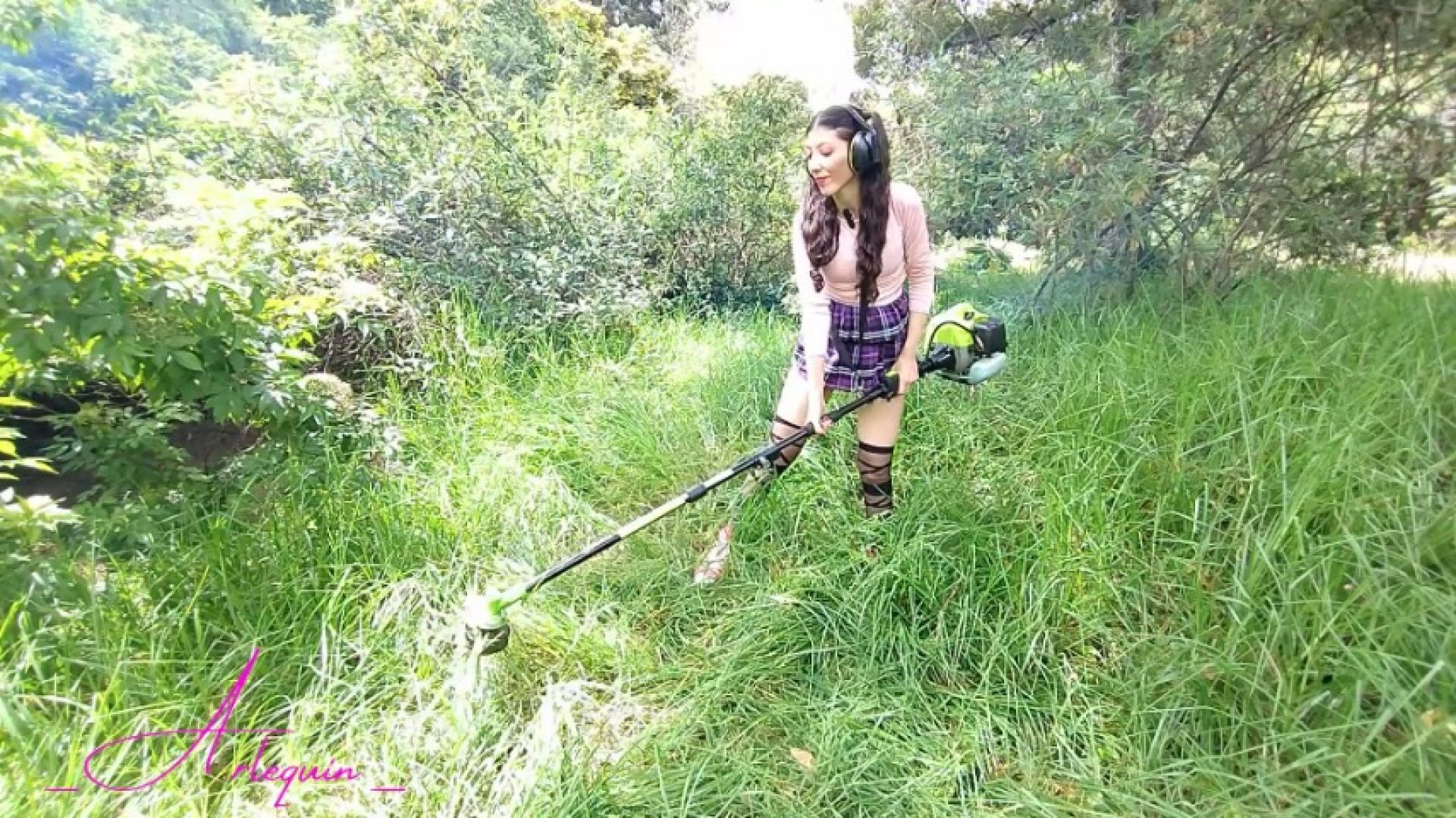 POV STRIPTEASE, MASTURBATION, CUT GRASS WITH THE GRASS MOWER