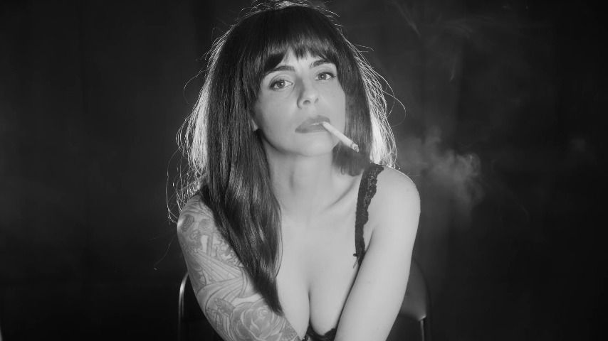 Smoking in Black Lingerie