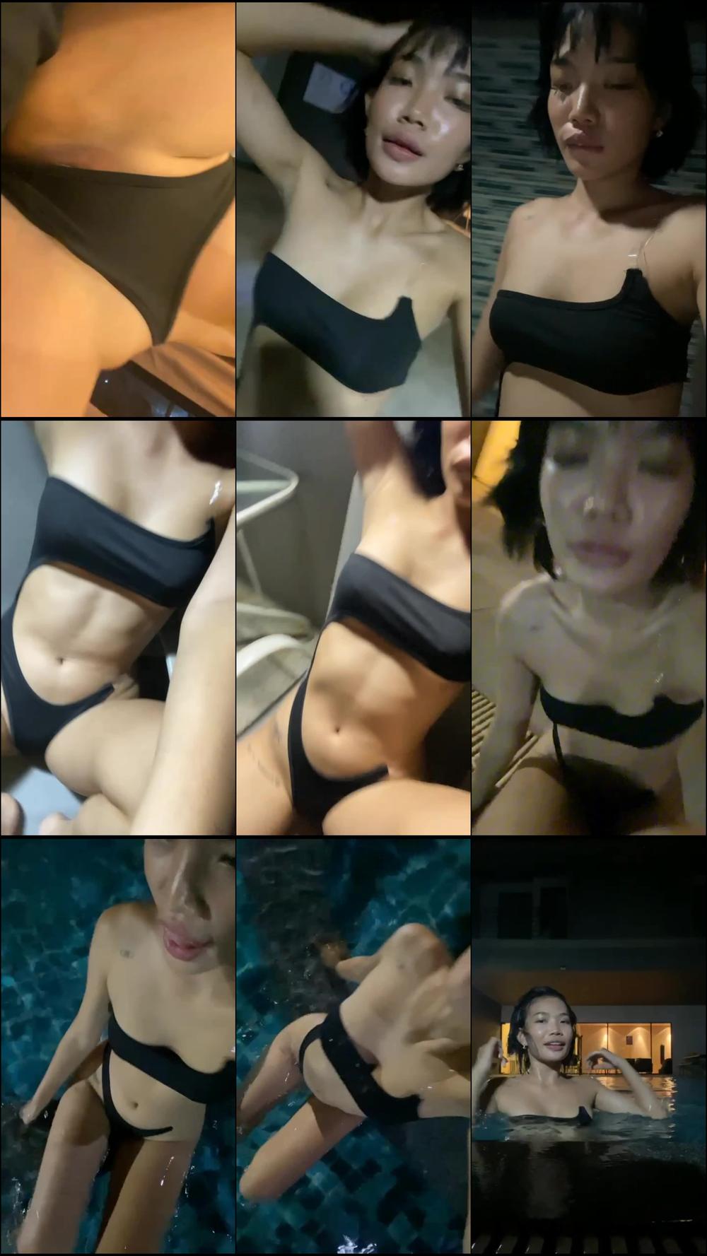 Naughty Public Teasing In Sexy Black Swimsuit