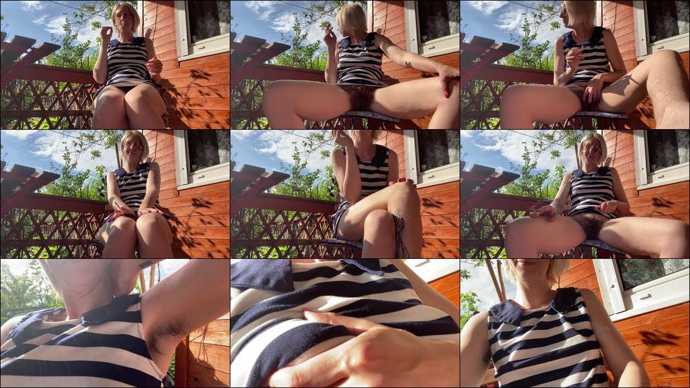 Cuteblonde666 Smoking Outside Showing My Hairy Pussy