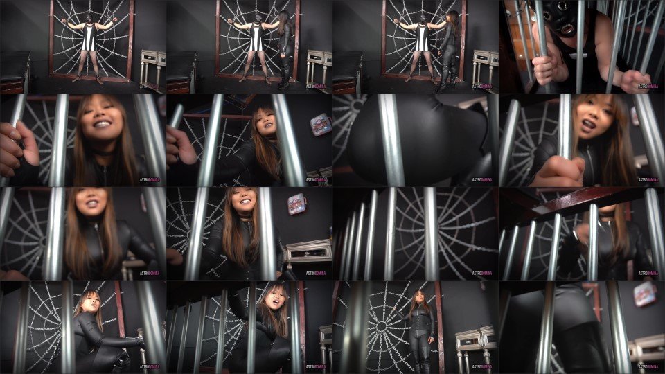 Astrodomina Caged Slave Leather Ass Tease