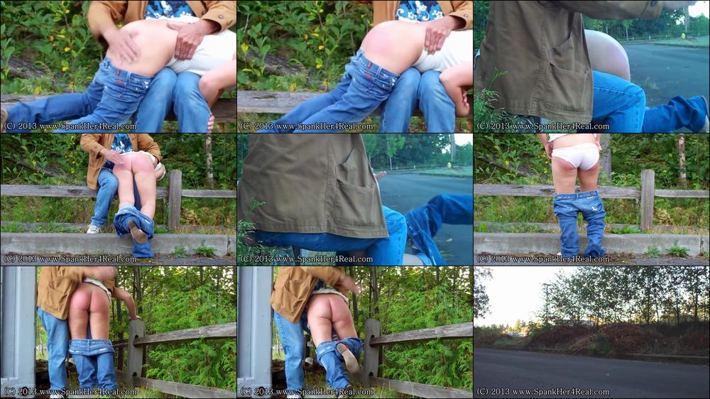 Jamie is spanked outdoors