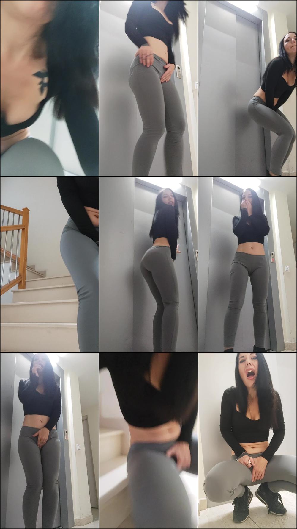 Desperate Pee in pants waiting lift