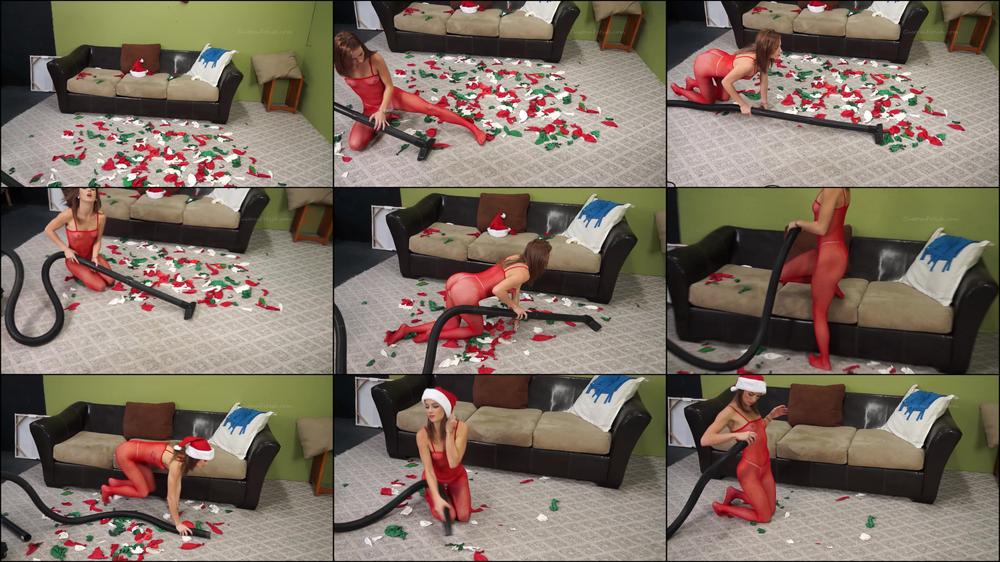 Amber Vacuums Xmas Balloon Mess