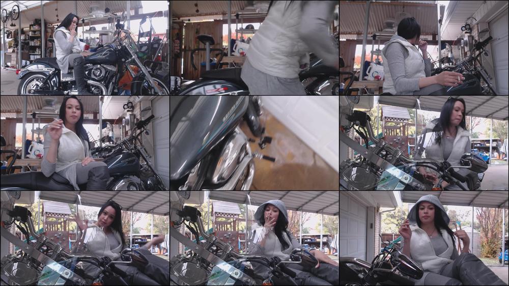 Smoking on Harley Davidson motorcycle