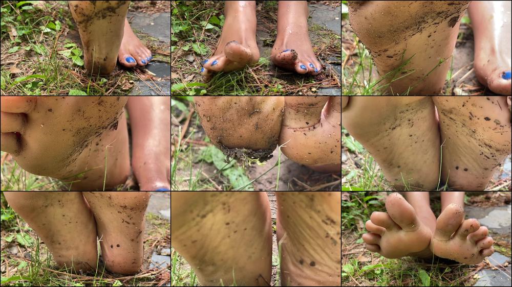 Ebony Girl Gets Feet Dirty Outside