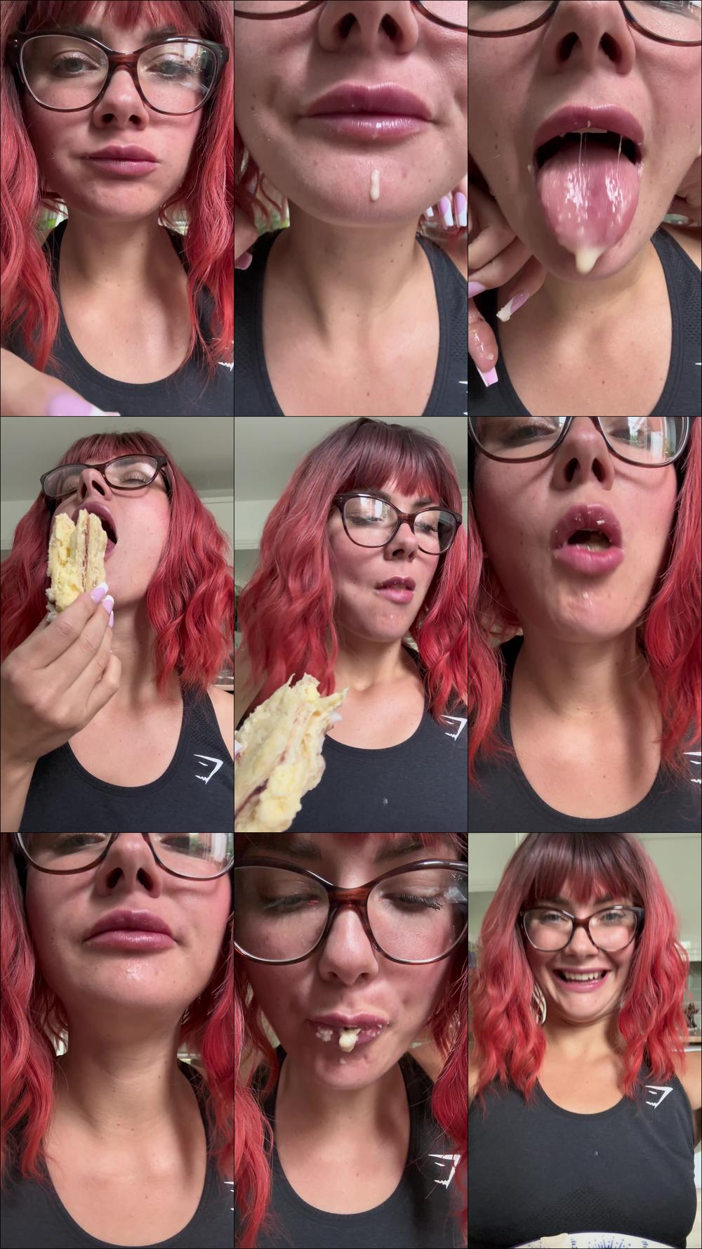 Sensual Drooling Eating Cream Cake Premastication - July 09, 2023
