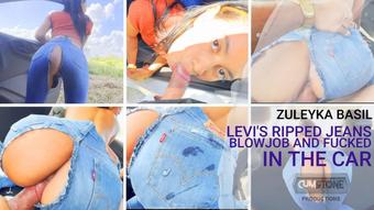 LEVIS RIPPED JEANS BLOWJOB AND FUCKED IN CAR (zuleyka basil)