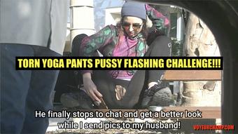 Helena Price TORN YOGA PANTS PUBLIC PUSSY FLASHING CHALLENGE (Helenas Cock Quest)