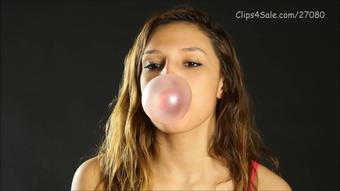 Danielle Blows Gum Bubbles on Black (Custom Fetish)