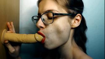 Sloppy dildo blowjob with red lipstick (Lily_Slutty)
