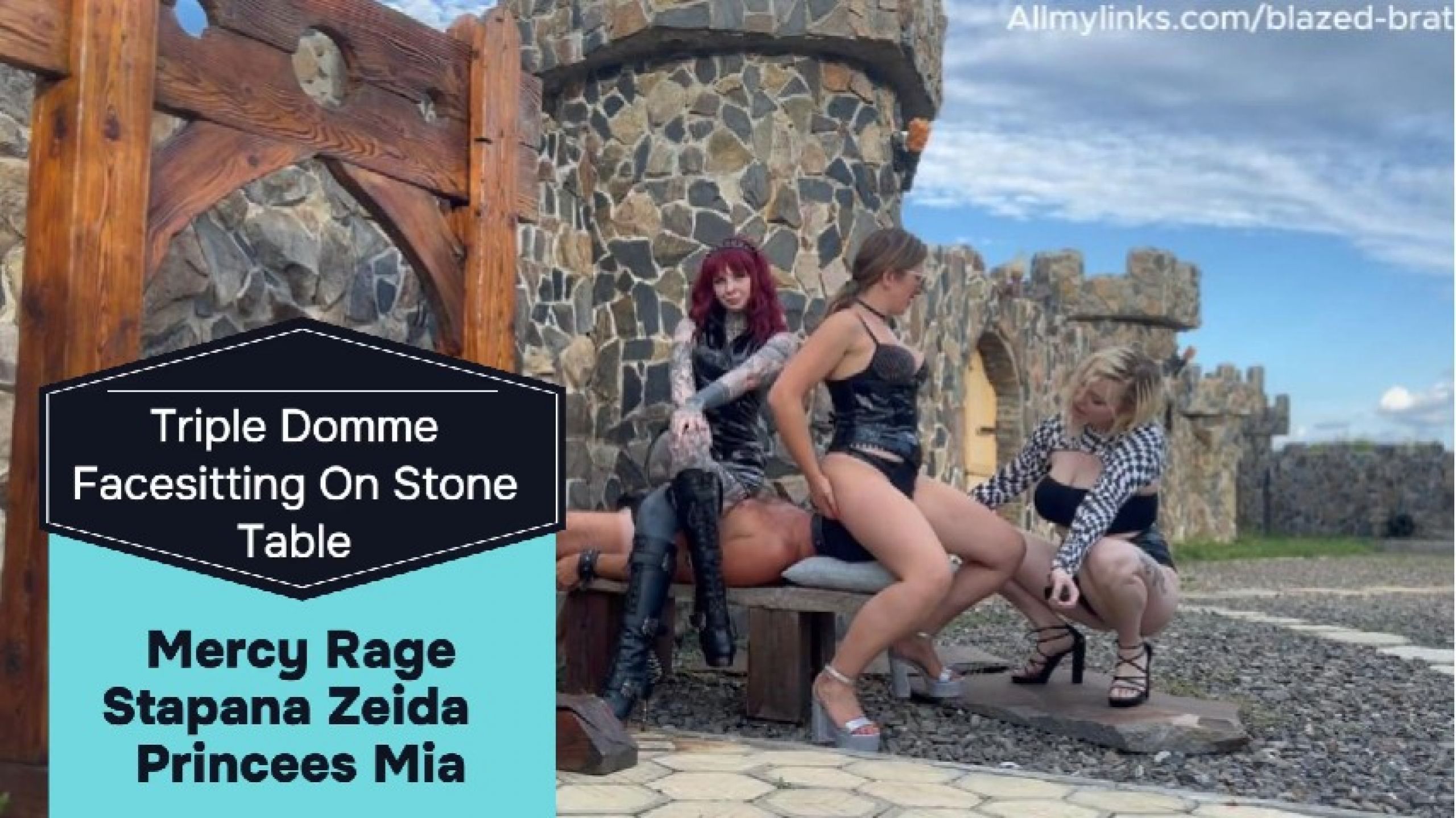 Triple Domme Facesitting on Stone Table
