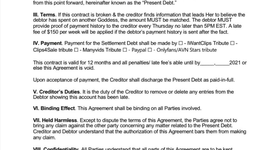Goddess Maya Debt Contract - April 30, 2020