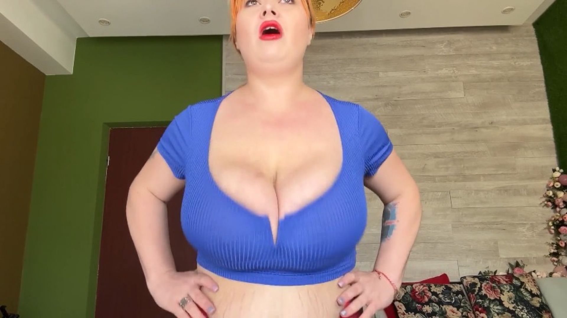 Vixen burps and plays with her tits