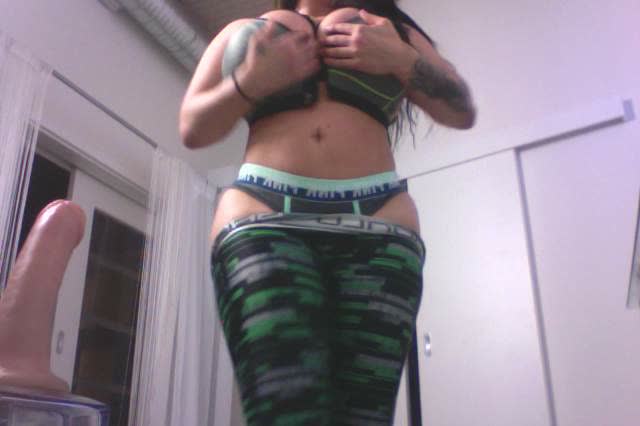 Gym clothes strip and dildo ride - June 09, 2017