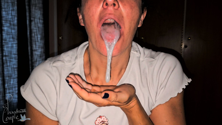 A huge load of hot cum for breakfast makes this MILF happy