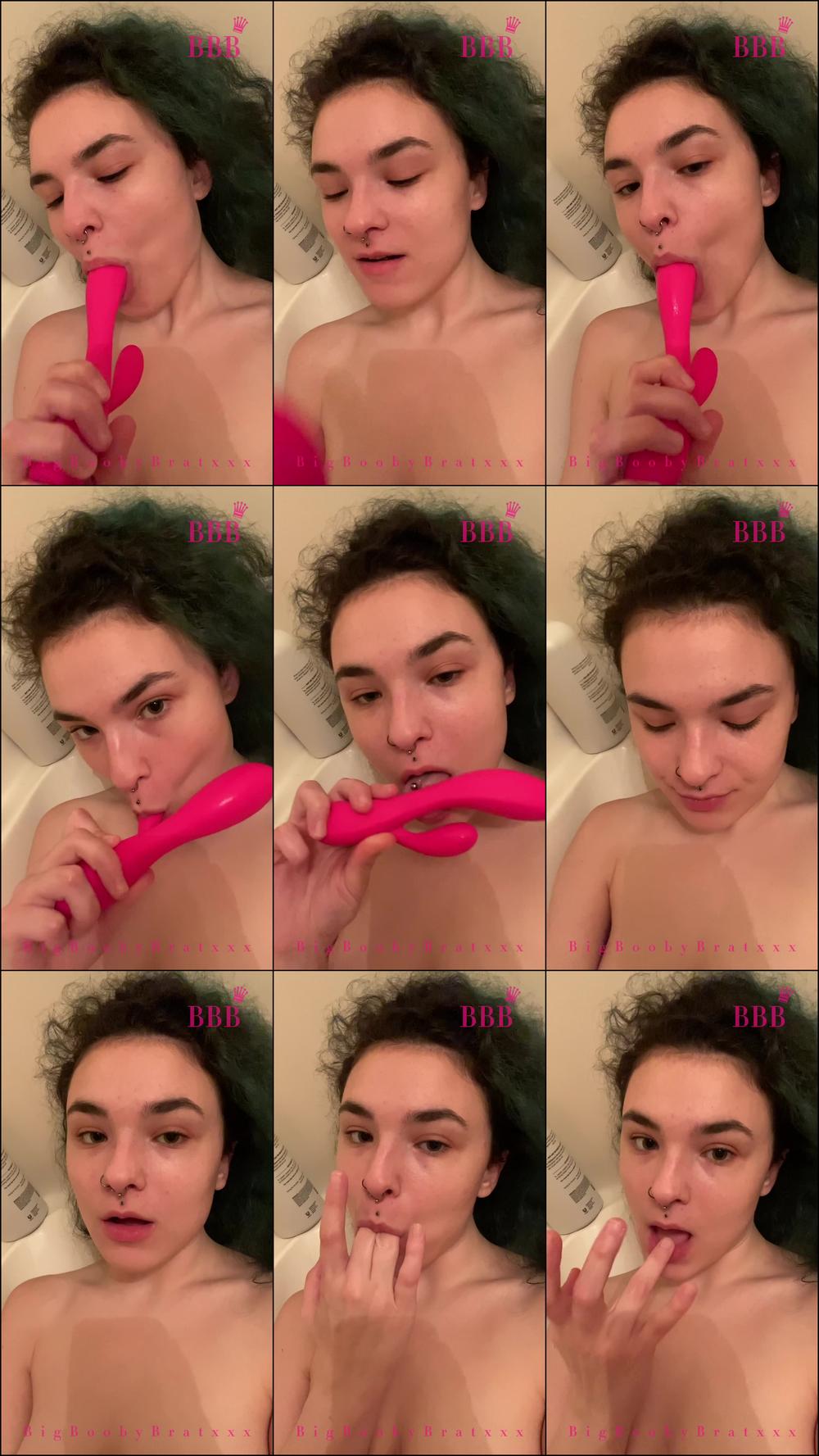Sucking my dildo and fingers of cum