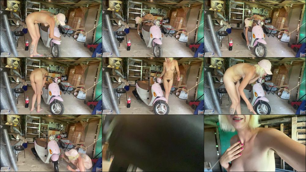 Cuteblonde666 Hairy Girl Motorbike Cleaning