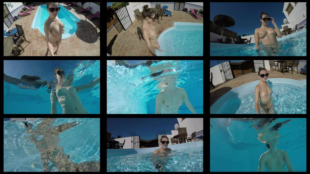Selfie video having fun nude in the pool