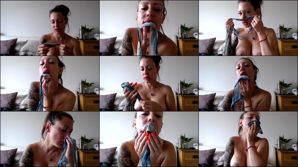 Naughty dirty panty sniffing and licking