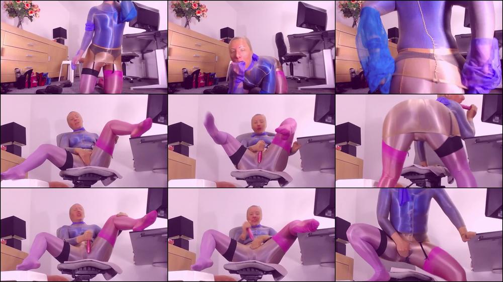 Squirt in encasement outfit, shiny nylon