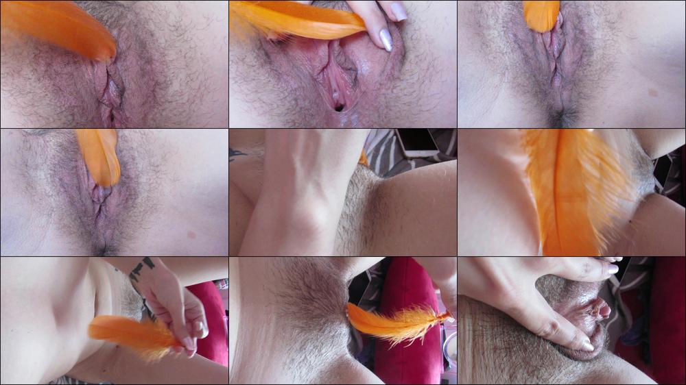 Cuteblonde666 Feather Teasing My Hairy Pussy