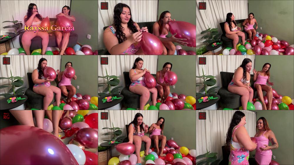 two girls popping balloons clip 01 of 03