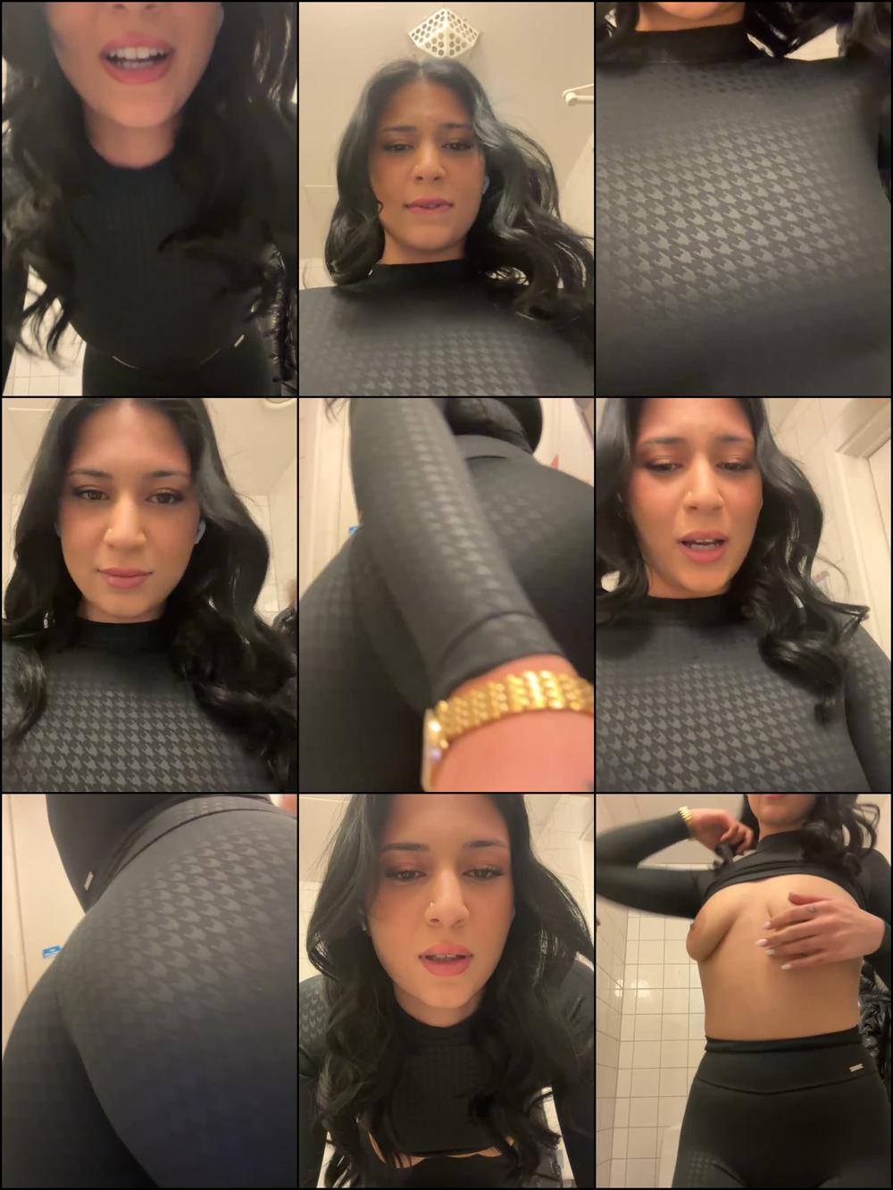 Excited bitch yoga pants in the bathroom