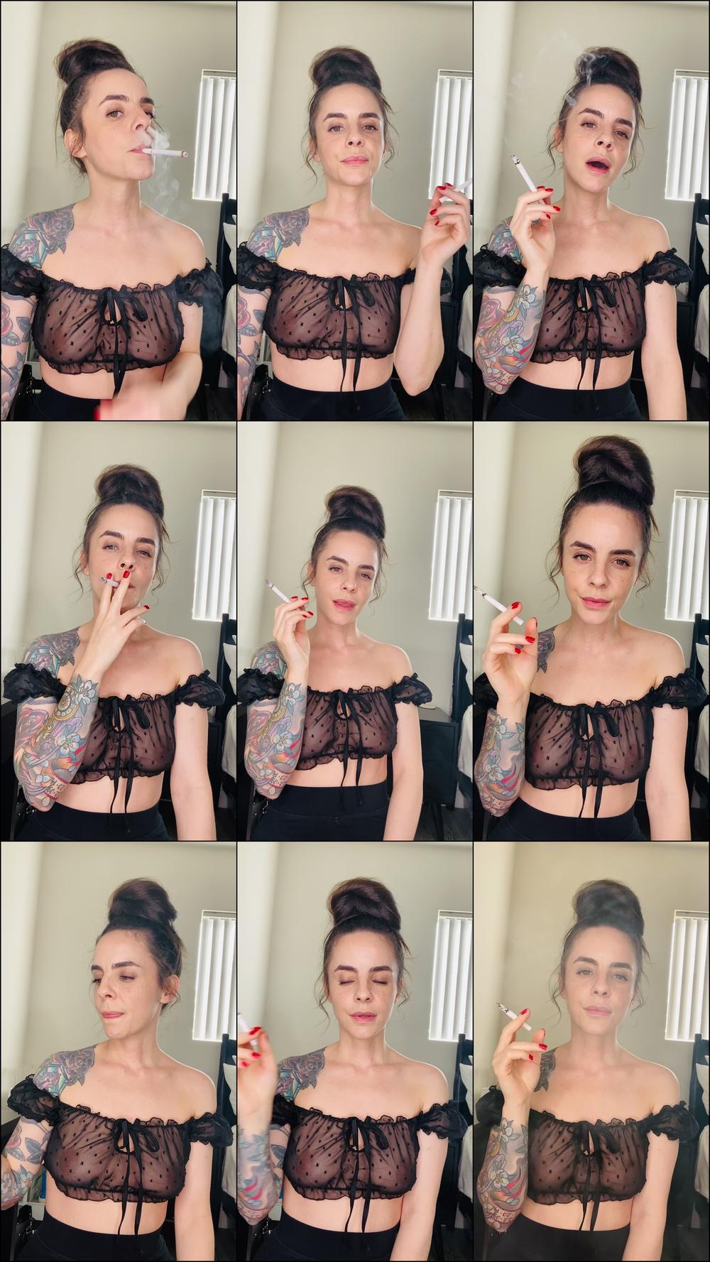Smoking in Sexy Sheer Top