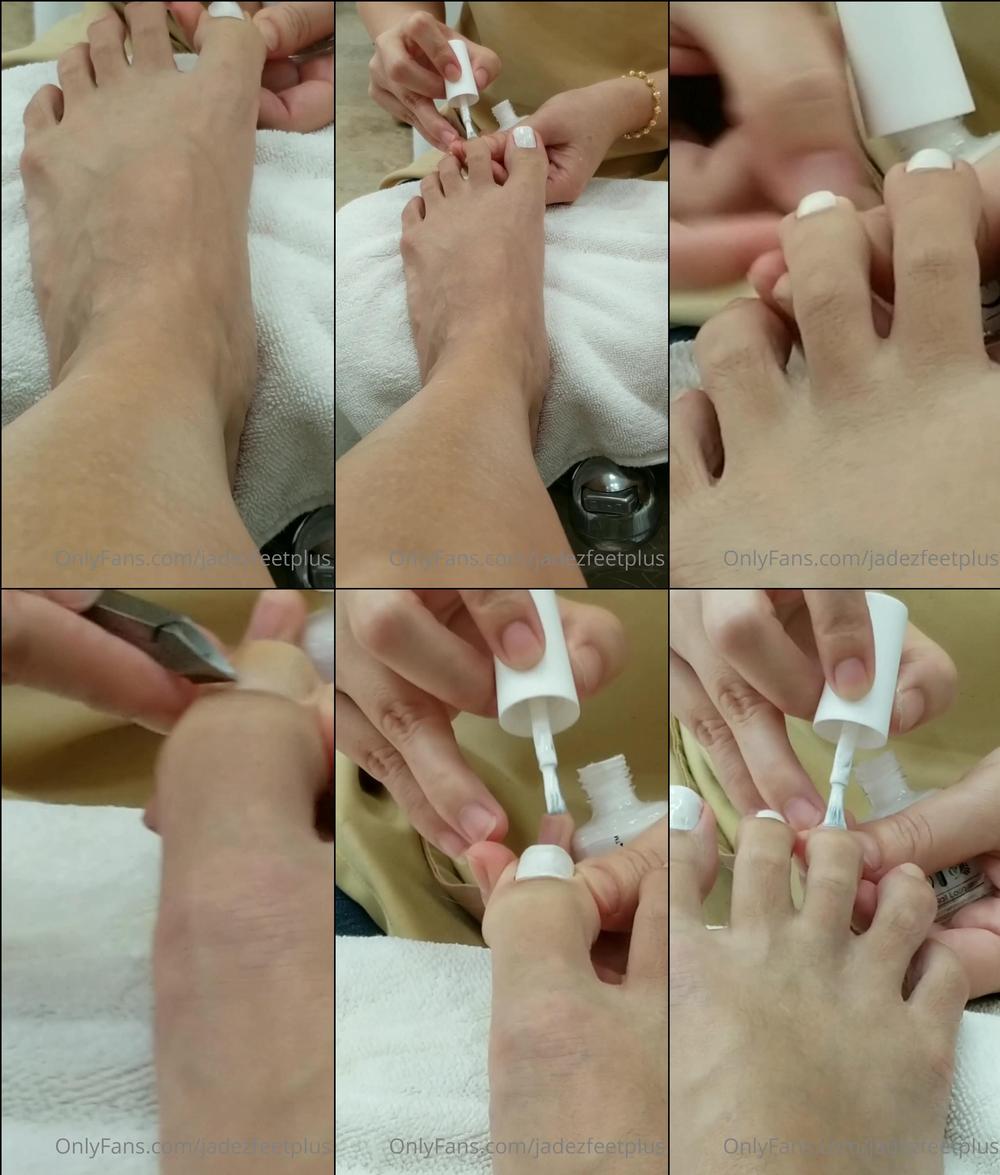 jadezfeetplus 151682590 get a closeup of my toe nails being painted white. should i post the pink polish removal video comment below and i will.