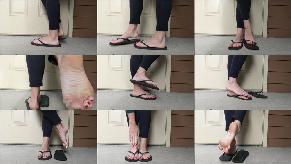premiumbrandy 01 12 2022 2701316128 red toes flip flop play outside on the porch showing off these red toes in my black flip f