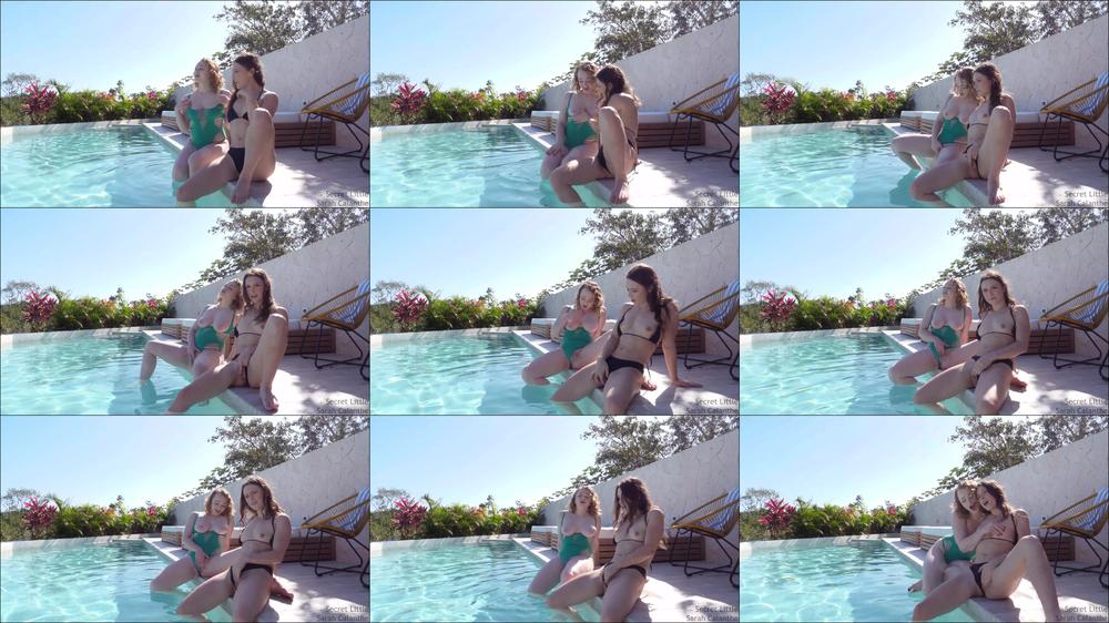Two girls masturbating by the pool