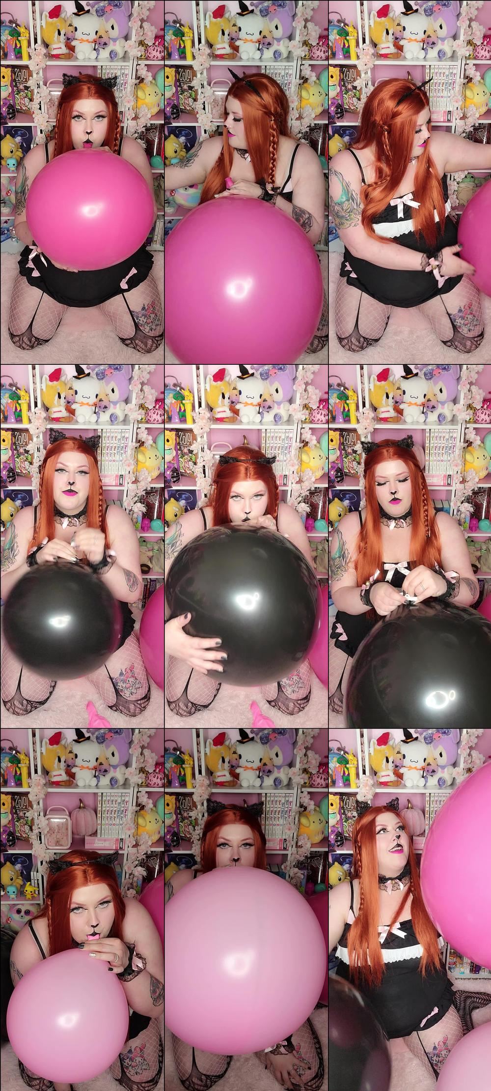 Ginger BBW Kitten blows 3 24" Balloons - March 25, 2022