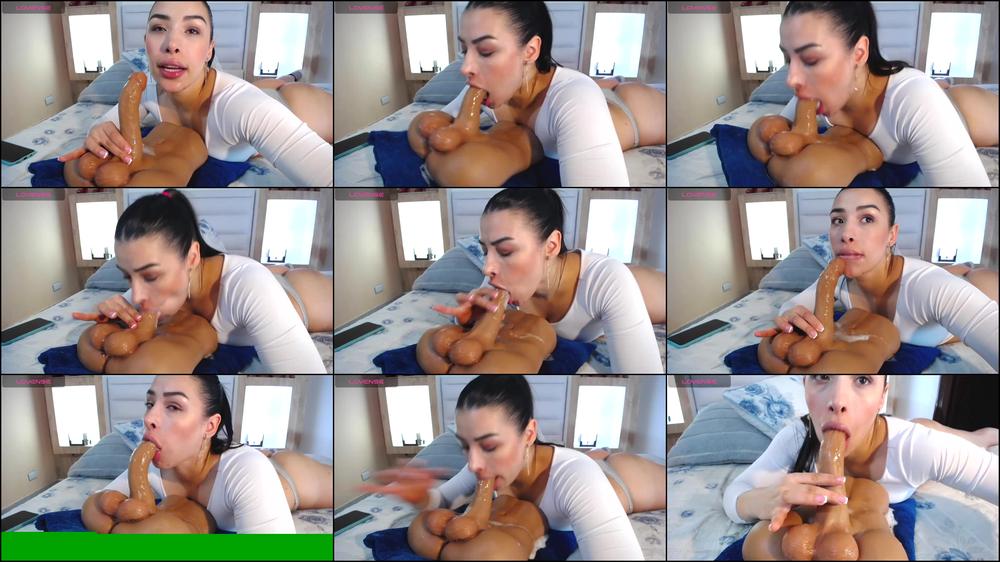 Sloppy Woman eagerly licks dildo with her large tongue