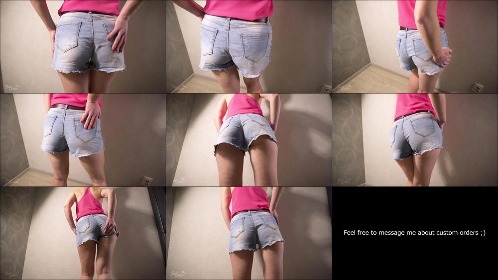 Tight Jean Shorts Visible Panty Line Tease