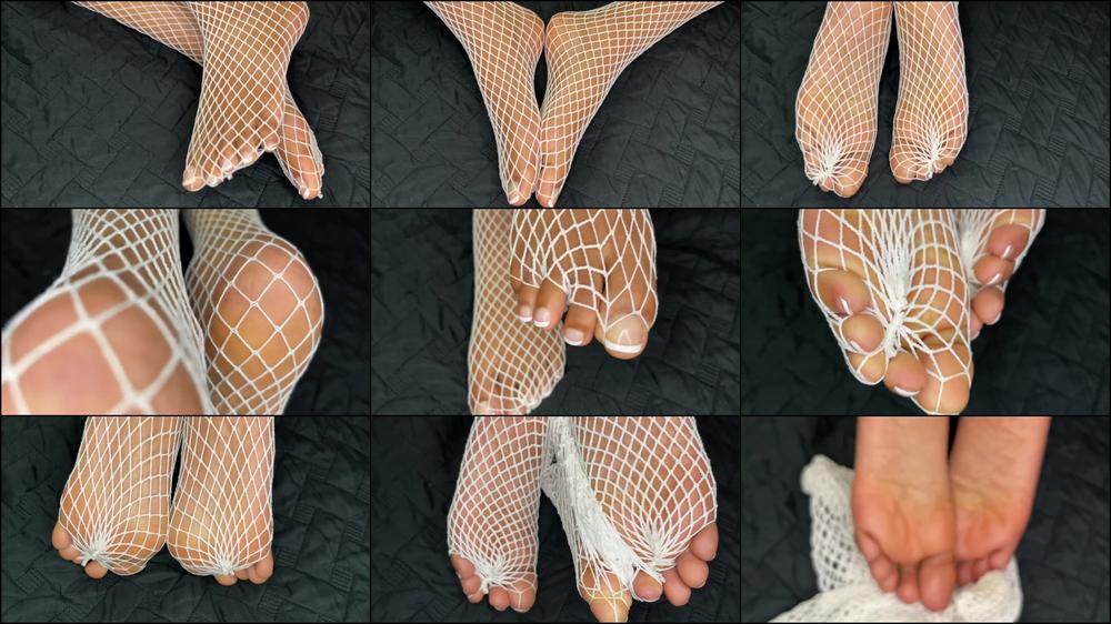 French Pedicure Toes In Fishnets