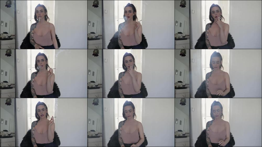 Smoking Marlboro Gold 100s in Nude Top