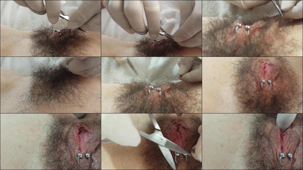 Cutting hairy pussy