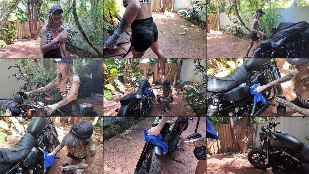 onlyfans 1015422223 it s time for a bit of spring cleaning... with an edge of course surfwithclaire is showing you how she cleans her beloved harley onlyfans.comsurfwithclaire