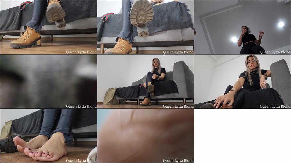 Lytta Queen and Hotwife - Queen Lytta Blond - Giantess Soles Pov Ep 2 - Sexy Lytta Kicks Your Face As A Little Bug - Foot Pov - Boots - Soles - Femdom - Foot Domination - Shrinking Fetish - Giantess - Foot Pov - Smelly Feet - Sweaty Feet -