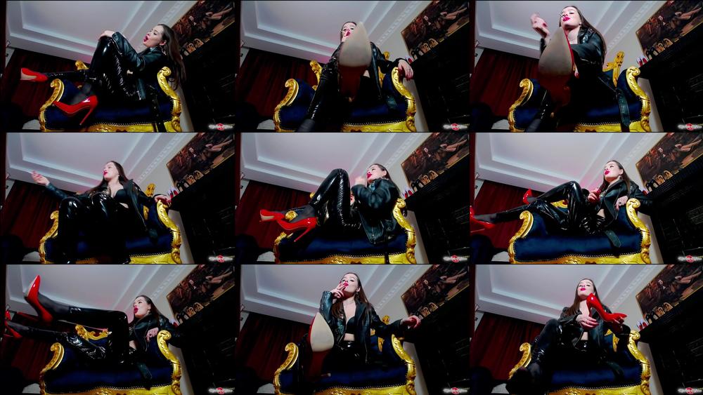Smoke in shiny PVC pants and red high heels - July 24, 2023