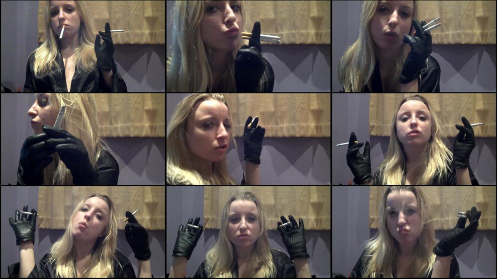 Sophieshox Chain Smoking In Black Leather Gloves