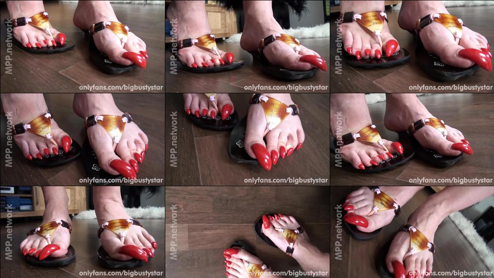 penelopeblackdiamond 01 11 2020 959450623 BigBustyStar shows you her feet with extremely long red stiletto toenails in flip flops
