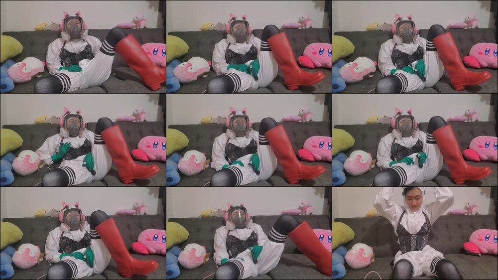 Masturbating in PPE gear and lingerie