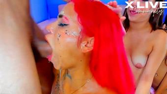 Redhead whore with drool on her face eats my whole cock (Xlivestudio)
