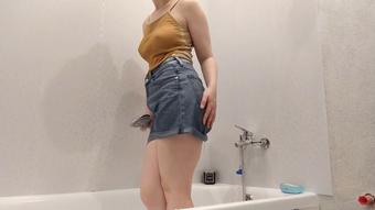 Wet jeans shorts in bathtub - November 20, 2021 (Darina158)