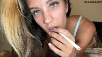 Hot Babe Holding Cig While Riding DIldo Pussy Play (Alexis Load)