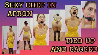 STUNNING BRUNETTE SEXY APRON FETISH BALLGAGGED TAPE BONDAGE (Shanaxnow)