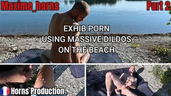 Using massive dildos on the beach (Maxime_horns)
